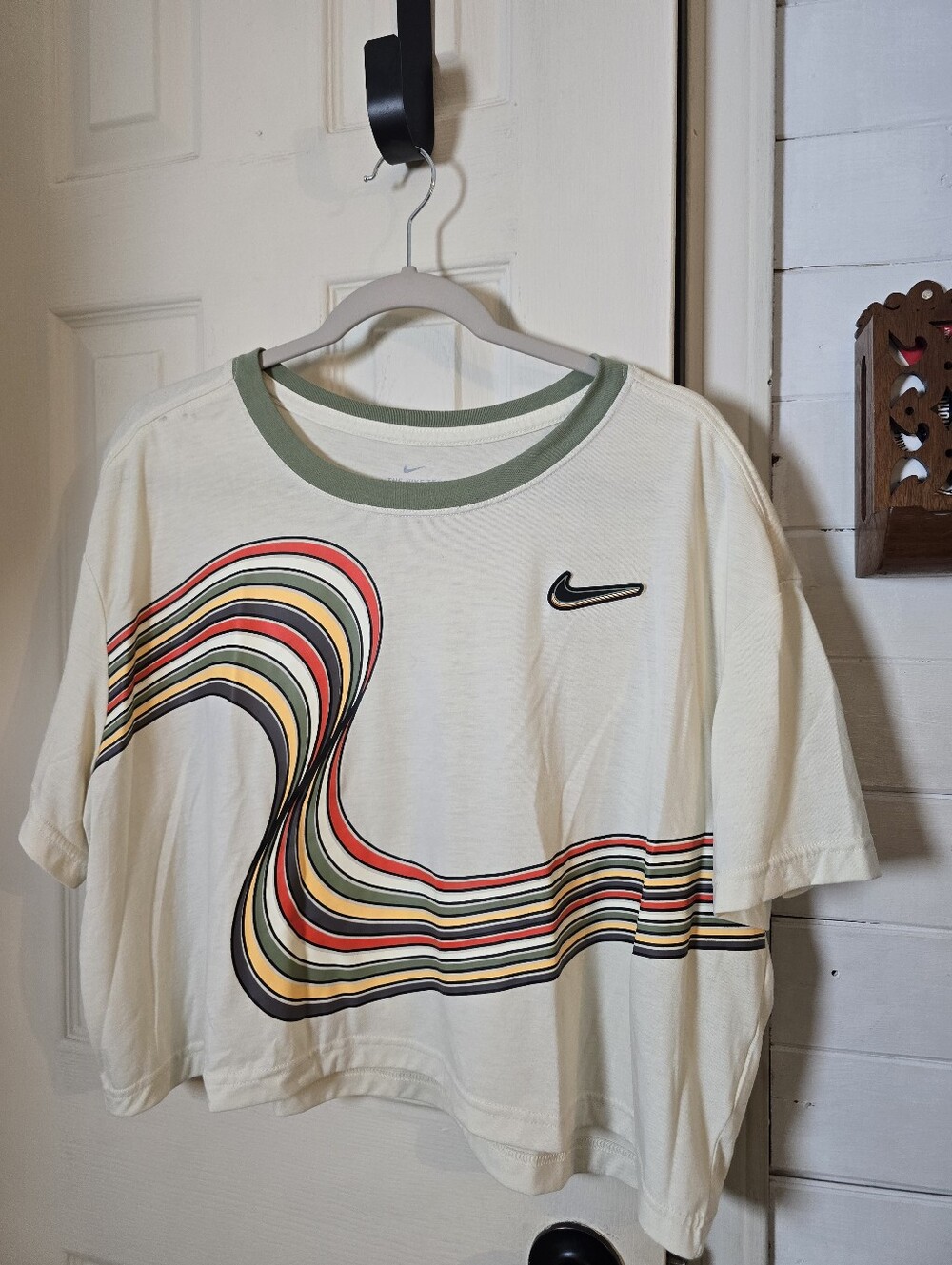 Nike Cream Crop Tee with Multicolor Wave Graphic